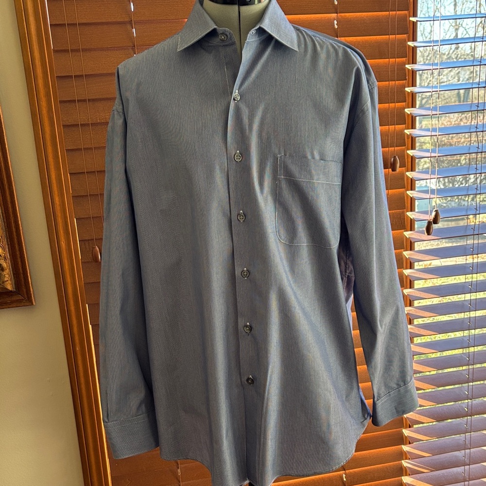 Alfani Performance Regular Fit Striped Dress Shirt Blue Men's L 16-16.5 32-33